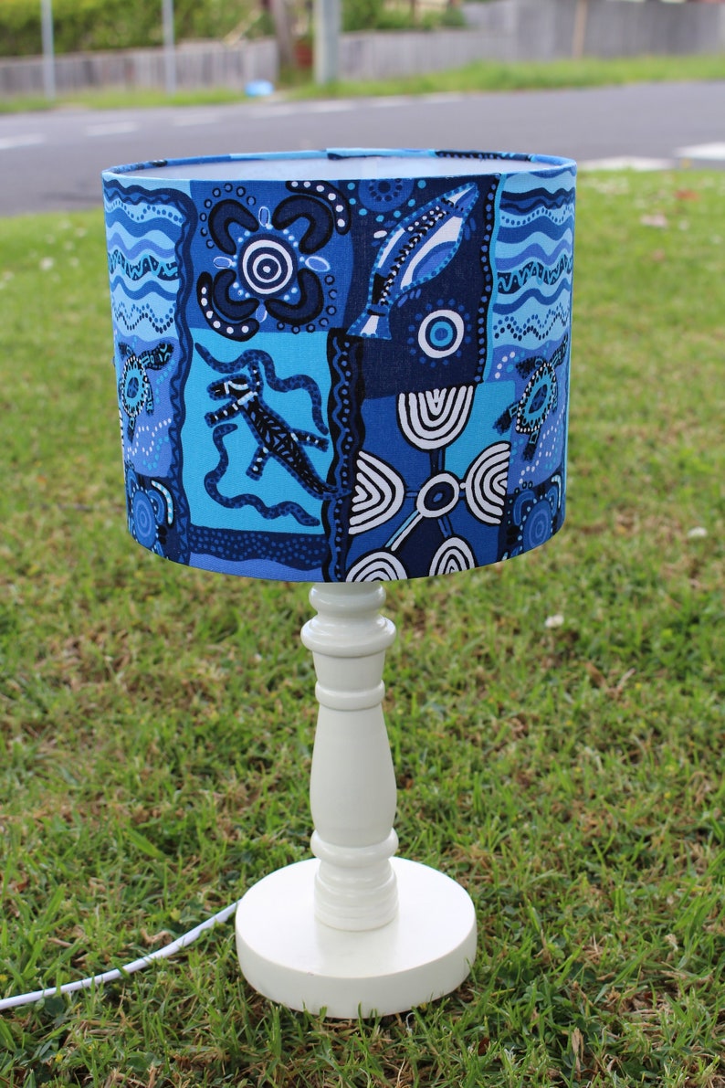 Blue Dreamtime Lampshade Australian Aboriginal Authentic Jijaka Fabric Lamp Shade Native Australia