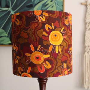 Orange Dreamtime Lampshade - Australian Indigenous Design - Jijaka Fabric Lamp Shade - Aboriginal Art Home Decor