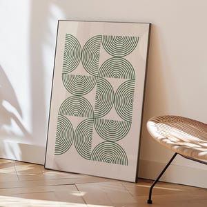 Bauhaus Geometrische Formen Kunstdruck, Abstrakte Moderne Wandkunst, Dunkel Grün Digital Download