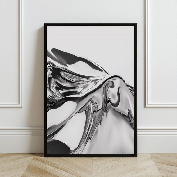 Sleek Monochrome Wall Art, Abstract Liquid Design, Instant Download, Modern Home Decor