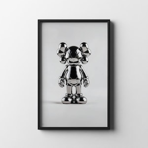 Chrome Kaws poster, Minimalist Design Wall Art, Black & White Home Decor, Printable Wall Art, Hypebeast Figure Wall Art, Gift for Boyfriend