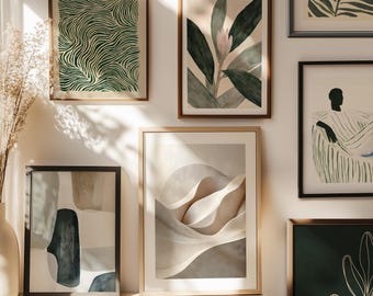 Boho Watercolor Wall Art Set: Sage Green Abstract Prints (Digital Download