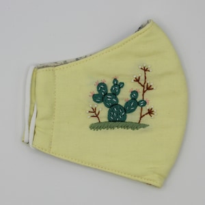Unique Cactus; Hand Embroidered Face Mask, Linen, Washable Reusable, Natural linen breathable,Anti-Dust, 100% cotton-Comfortable, M46