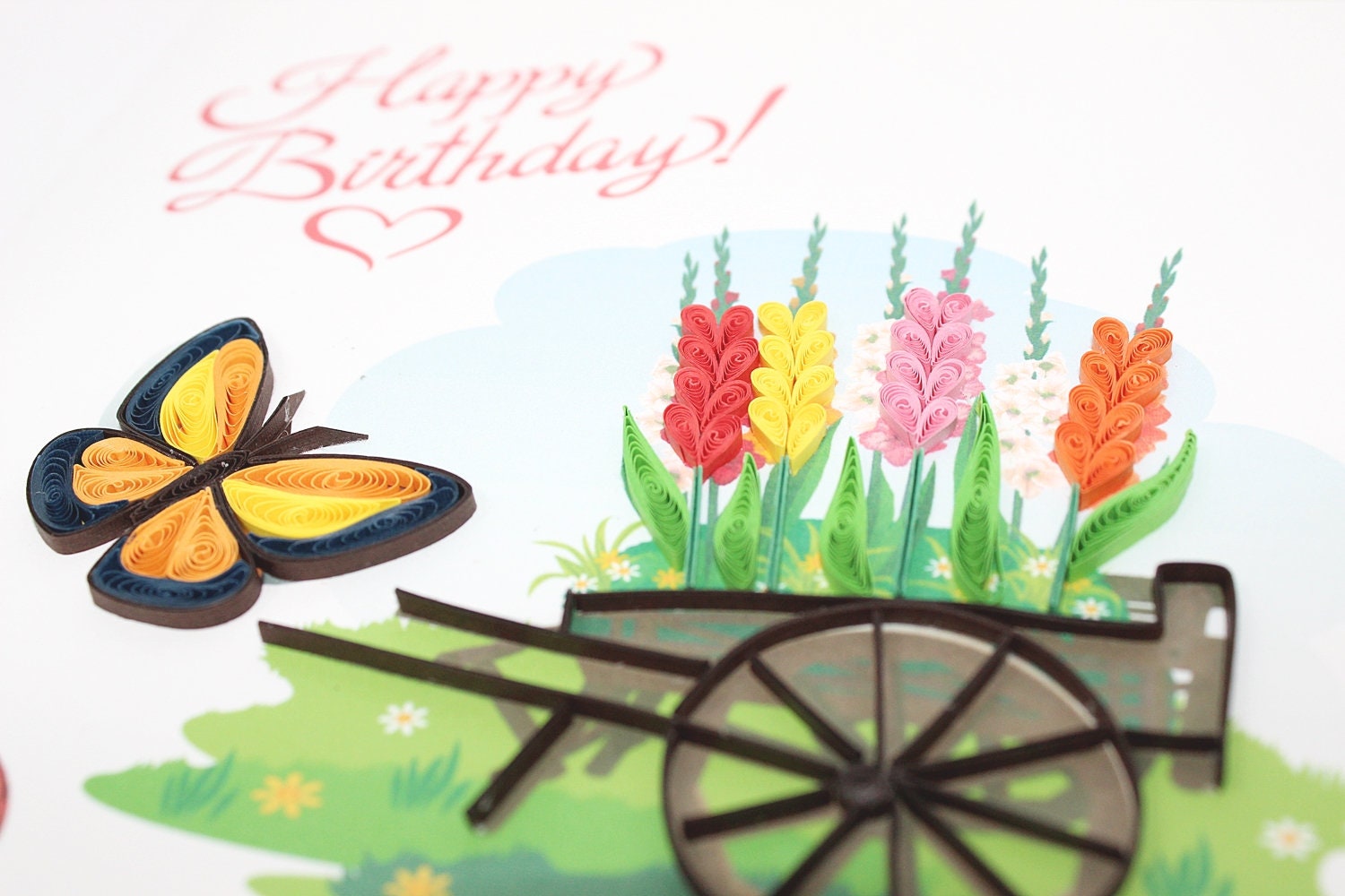 Butterfly Colorful Flowers Quilling Card Birthday Card | Etsy