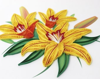 Yellow Lily, Flower,Valentines Quilling Card, Birthday card, Greeting Card, Birthday Pop Up Card, Christmas, Get Well, Anniversary Card, 422