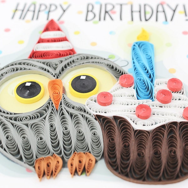 Birthday Owl, Valentines Quilling Card, Birthday card, Greeting Card, Birthday Pop Up Card, Christmas, Get Well Card, Anniversary Card, 414