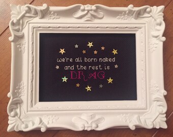 RU PAUL drag race framed cross stitch.