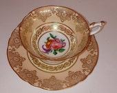 Paragon Teacup - Footed Paragon Teacup - Peach and Gold - Paragon Floral Bone China - Double Warrant - Gold Lace - By Appointment