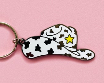 Cow Print Cowboy Hat Enamel Keychain