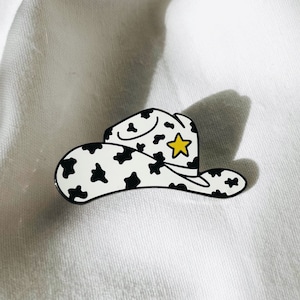 Cow Print Cowboy Hat Enamel Pin