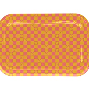 11"x7" Checkered Flower All-Purpose Metal Tray | Rolling Tray