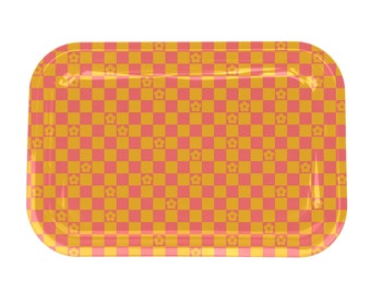 11&quot;x7&quot; Checkered Flower All-Purpose Metal Tray | Rolling Tray