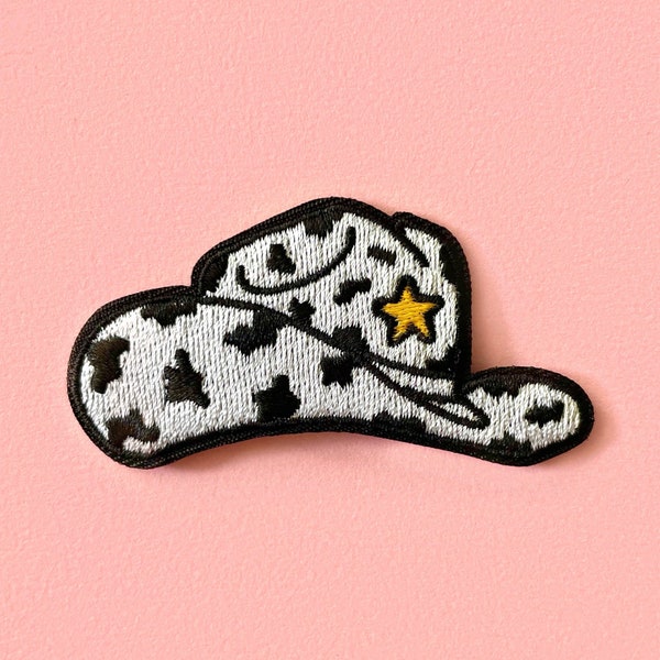 Cow Print Cowboy Hat Iron On Patch