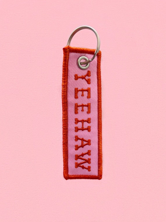 Yeehaw Embroidered Keychain - Orange & Pink