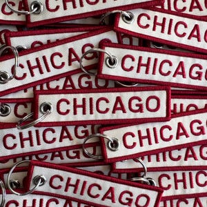 Chicago Embroidered Keychain - Red