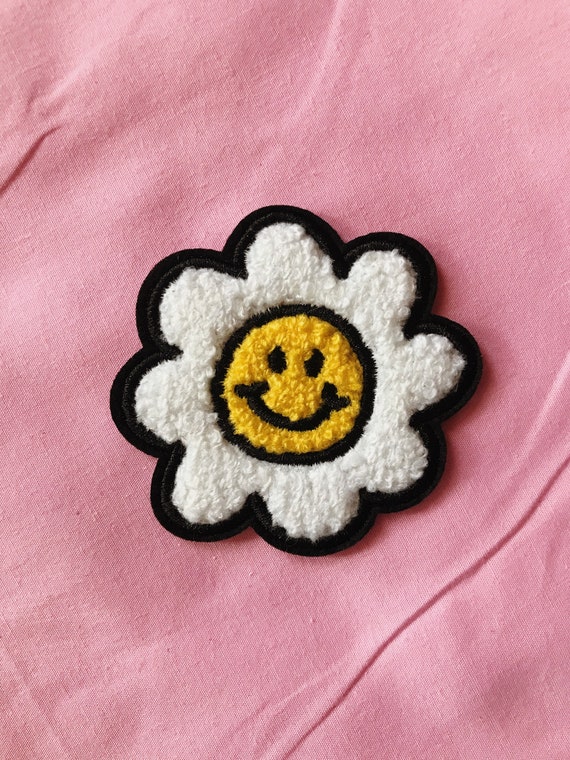 Smiley Face Daisy Flower Chenille Iron on Patch | Etsy