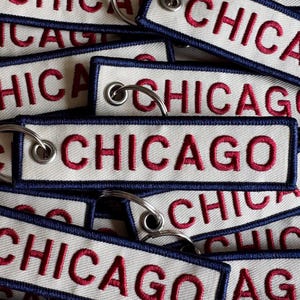Chicago Embroidered Keychain - Red & Blue