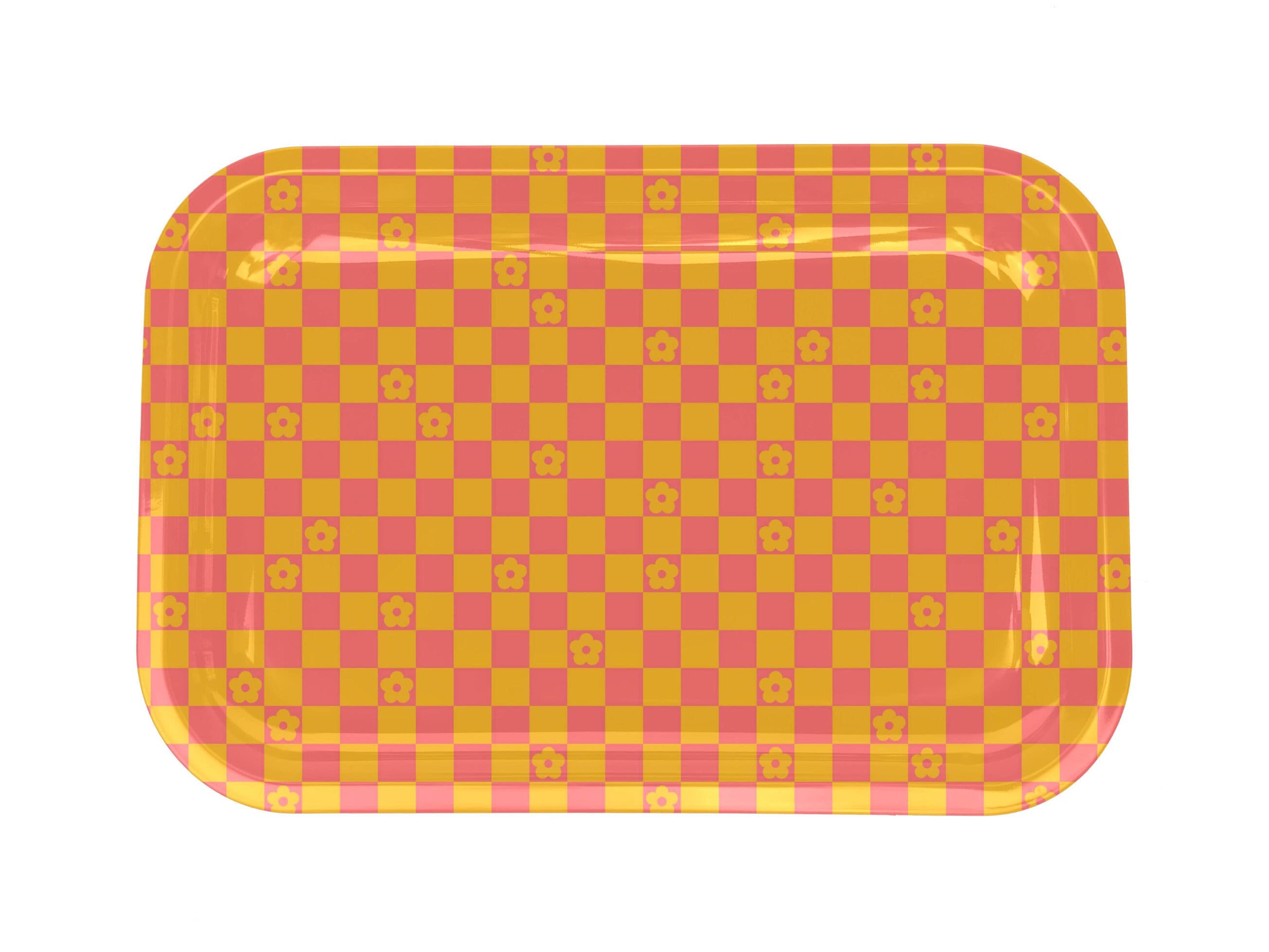 Checkered Flower All-Purpose Metal Tray