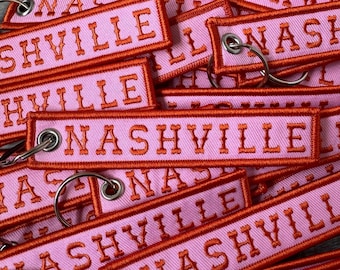 Nashville Embroidered Keychain - Orange & Pink