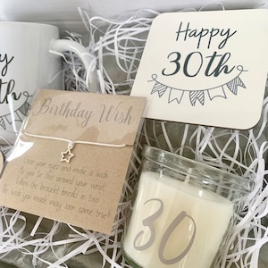 Personalised 30th birthday gift, any age, special age filled hamper, grey and white box, 21st 40th 50th 60th 70th 80th, happy, mug candle image 4