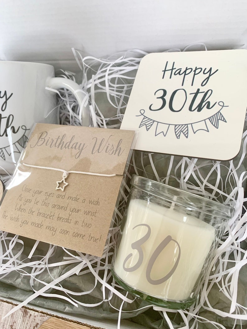 Personalised 30th birthday gift, any age, special age filled hamper, grey and white box, 21st 40th 50th 60th 70th 80th, happy, mug candle image 4