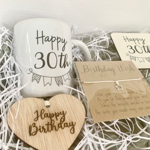 Personalised 30th birthday gift, any age, special age filled hamper, grey and white box, 21st 40th 50th 60th 70th 80th, happy, mug candle image 3