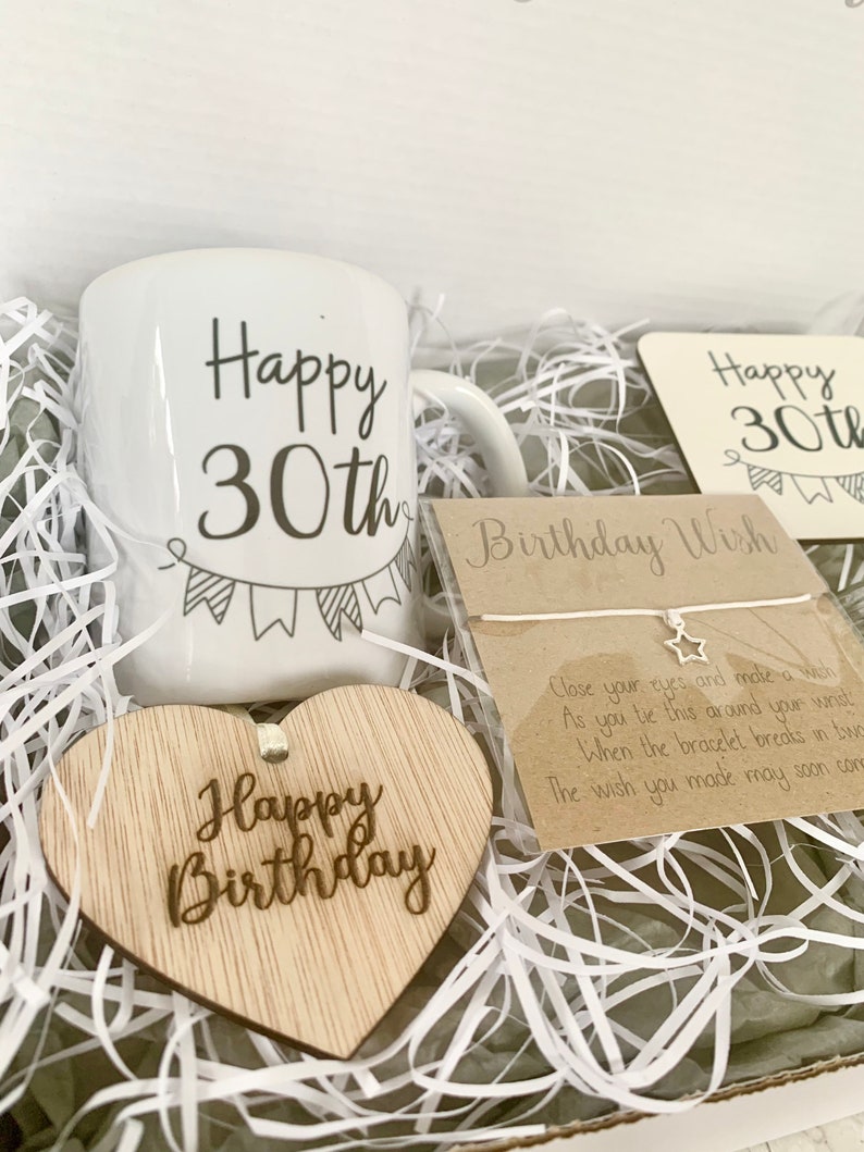Personalised 30th birthday gift, any age, special age filled hamper, grey and white box, 21st 40th 50th 60th 70th 80th, happy, mug candle image 3