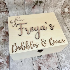 Personalised Wooden Hair Accessories Storage Box, Engraved Keepsake Box for Bobbles Bows