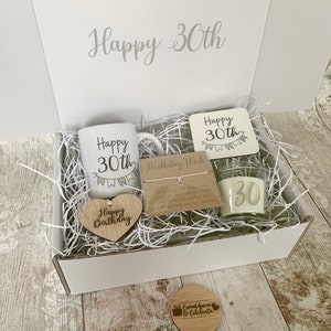 Personalised 30th birthday gift, any age, special age filled hamper, grey and white box, 21st 40th 50th 60th 70th 80th, happy, mug candle image 6