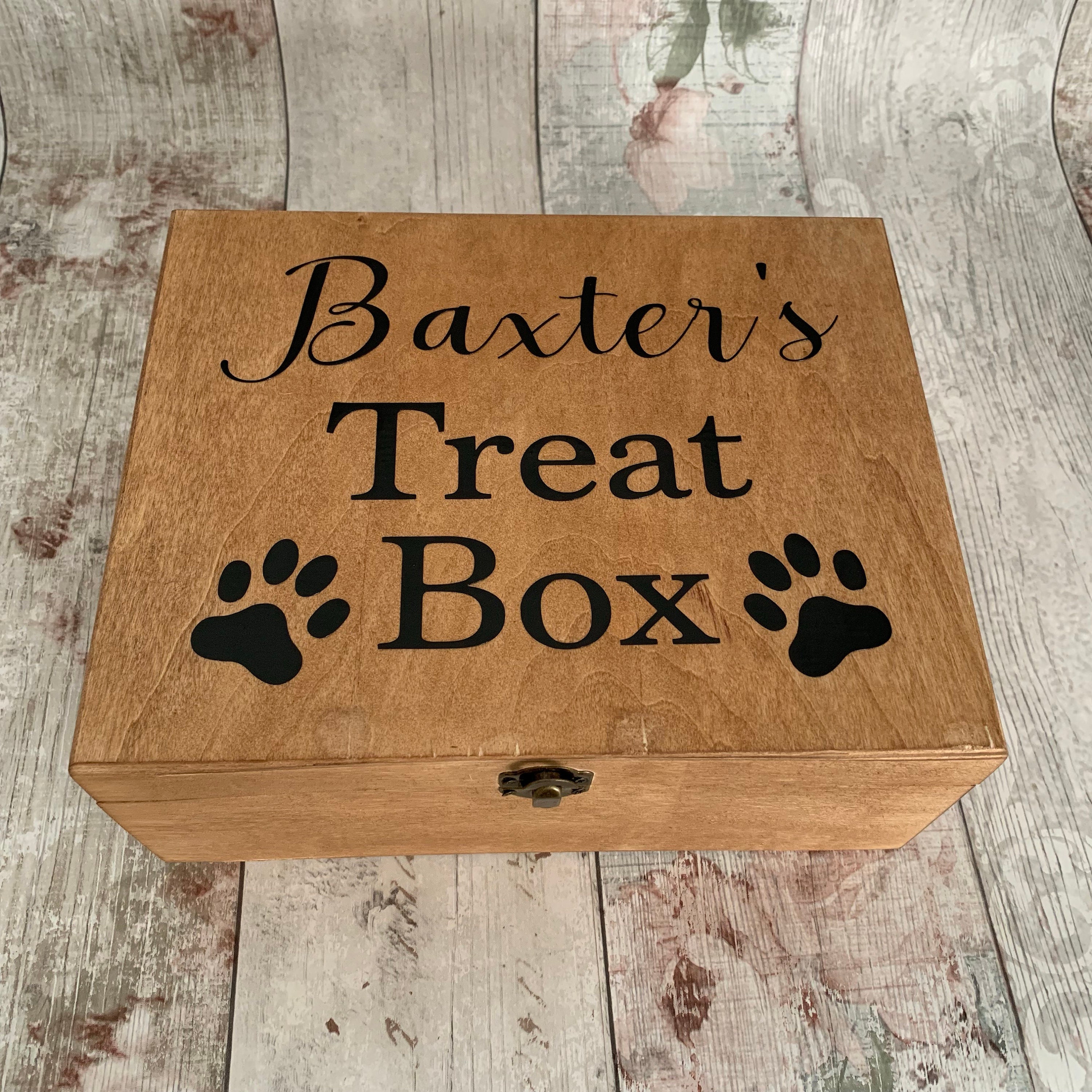 Personalised Dog Puppy Wooden Toy Box, Crate for Treats and Storage Pet  Gift With Bone and Paw Prints Design 