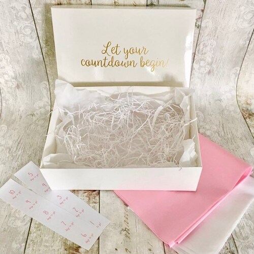 Wedding countdown gift box kit, bride to be present, bridal shower gift, diy advent calendar kit, pink white and gold