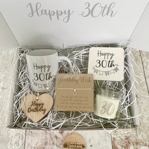 Personalised 30th birthday gift, any age, special age filled hamper, grey and white box, 21st 40th 50th 60th 70th 80th, happy, mug candle image 8