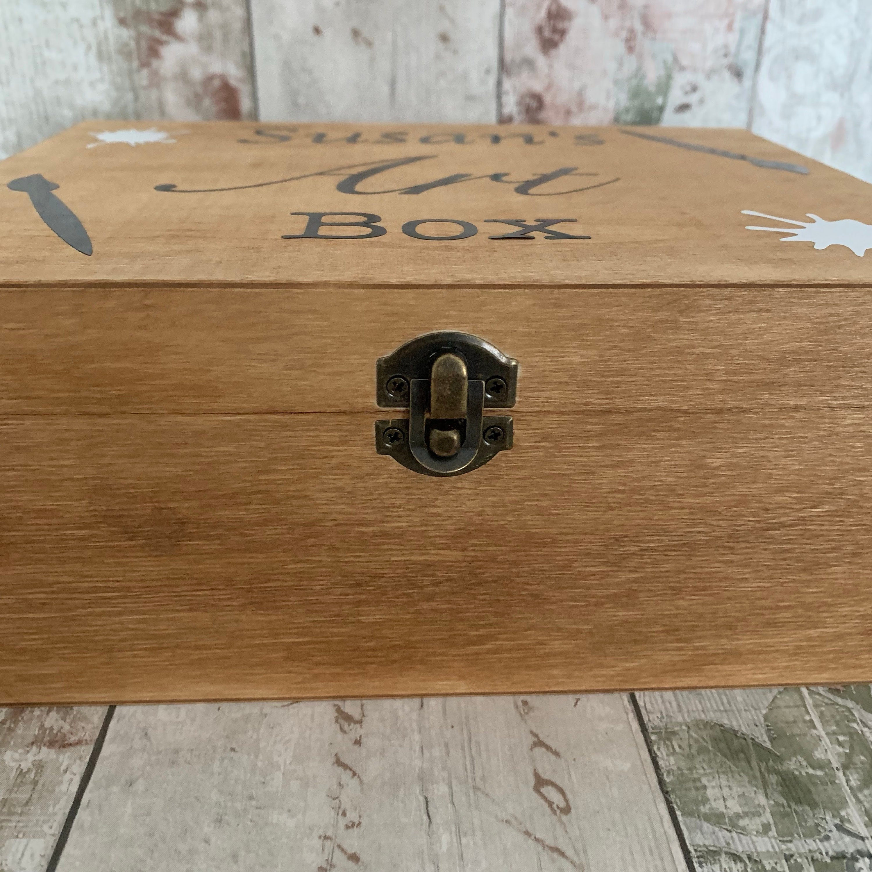Personalised rustic wooden art box Etsy