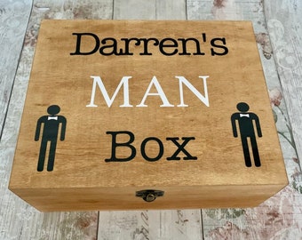 Personalised man box, rustic wood, wooden storage, gift for him, box with lid, male birthday present, mens basket organisation, fathers day