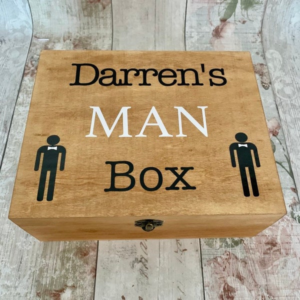 Personalised man box, rustic wood, wooden storage, gift for him, box with lid, male birthday present, mens basket organisation, fathers day