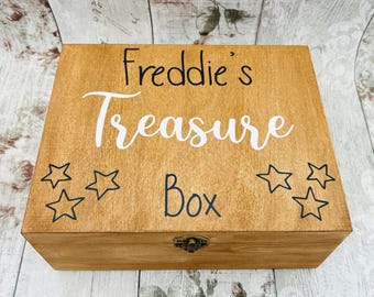 Personalised Rustic Wood Treasure Box, Kids Storage