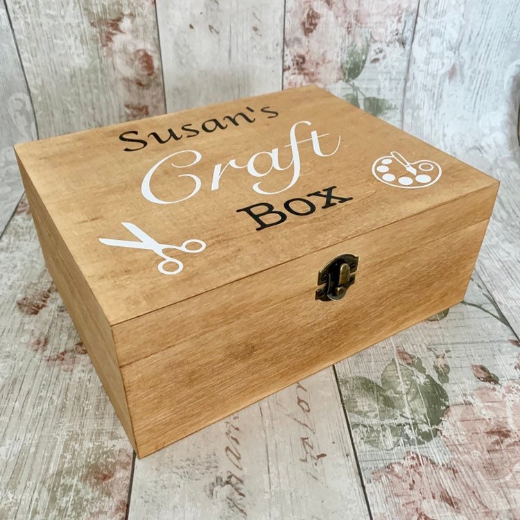Personalised Craft Box Rustic Wood Wooden Storage Crafting Etsy UK