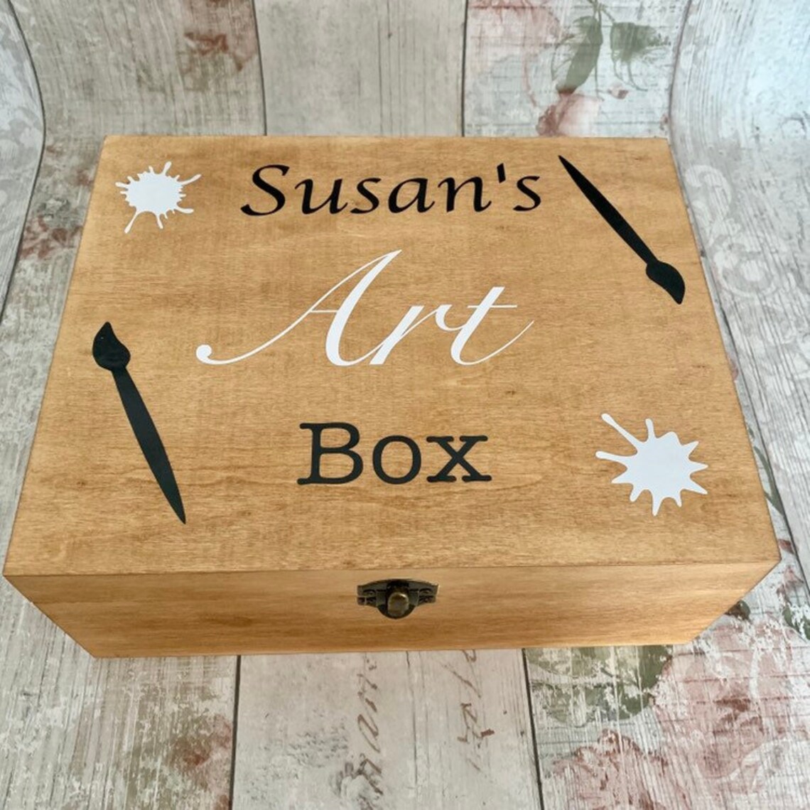 Personalised rustic wooden art box Etsy