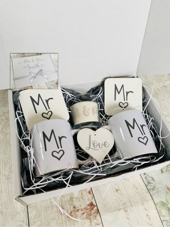 Mr and Mr Wedding Gift Hamper: Personalised Mug & Candle Set