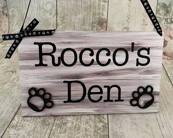 Rustic Personalised Pet Sign Dog Gift Den Bed House Wooden Plaque
