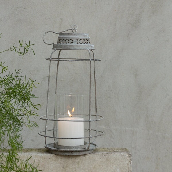 Hanging Garden Candle Lantern | Rustic Industrial Antique Cage Urban Metal & Glass