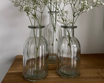 Ripple Glass Bottle Wildflower Vase | Vintage | Flower Bud | Wedding Table Centrepiece Cut Flower Decoration