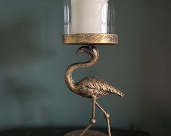 Gold Flamingo Candle Holder - Vintage Style Pillar T-light