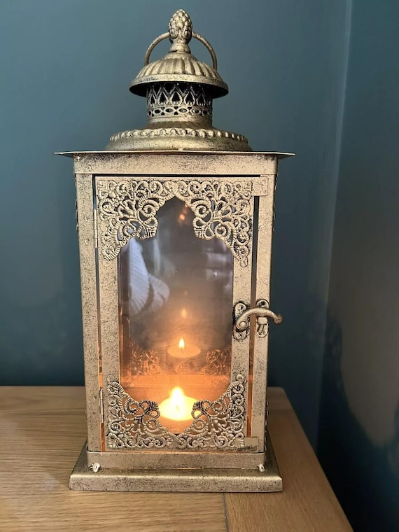 Ornate Gold & Glass Candle Lantern - Antique Metal Moroccan - Etsy