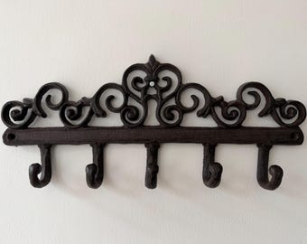 Cast Iron 5 Hook Scroll Set - Rack Key Coat Decorative Wall Hanger