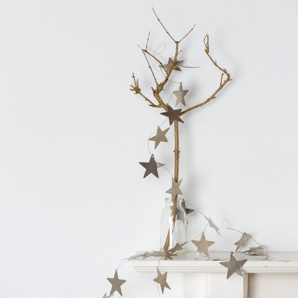 Antique Silver Metal Star Garland - Rustic Long Christmas Decoration