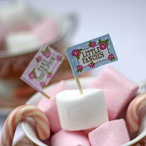 20 Vintage Rose Cupcake Food Flags | Cocktail Canape Sticks | Cake Topper | Afternoon Tea Party