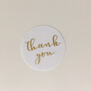 Pegatinas de agradecimiento x50 White & Gold Foil - Etiquetas comerciales de regalo estacionarias / Tarjeta de favor de artesanía de boda / Sello de sobre de carta