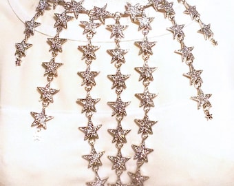 Star Statement Necklace and Bracelet Set ~ Waterfall Multi-strand Silver Rhinestone ~ Wedding Bride Occasion Wear Anniversary Birthday
