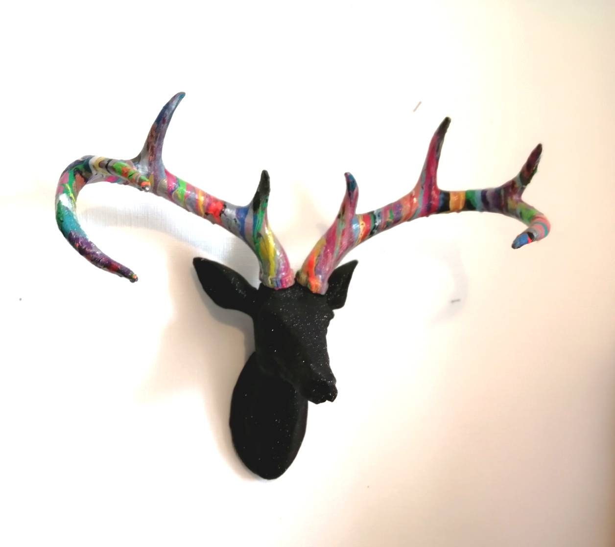 Stag head wall mounted decor large size ~ faux taxidermy ~ rainbow br…